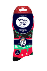 GENTLE GRIP 3Pk  Crew Socks- Christmas - Mens