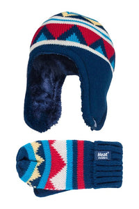 HEAT HOLDERS Cosy Ears Thermal Hat with Pom Pom & Mittens - Boys 3-6YRS