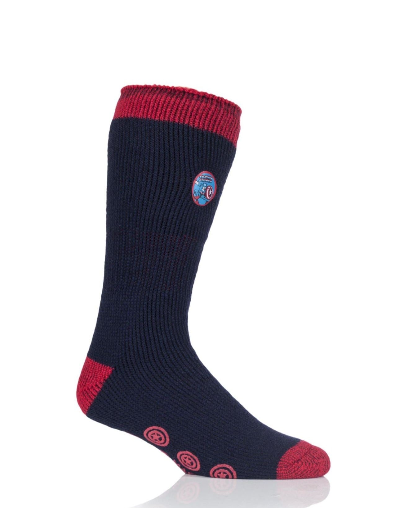 HEAT HOLDERS Licensed Captain America Slipper Socks- Mens 6-11