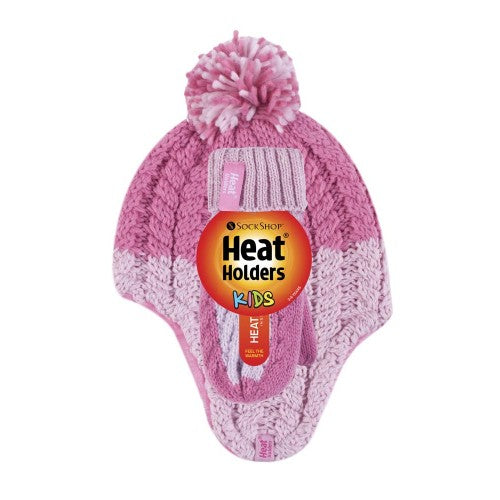 HEAT HOLDERS Cosy Ears Thermal Hat with Pom Pom & Mittens-Girls 3-6YRS