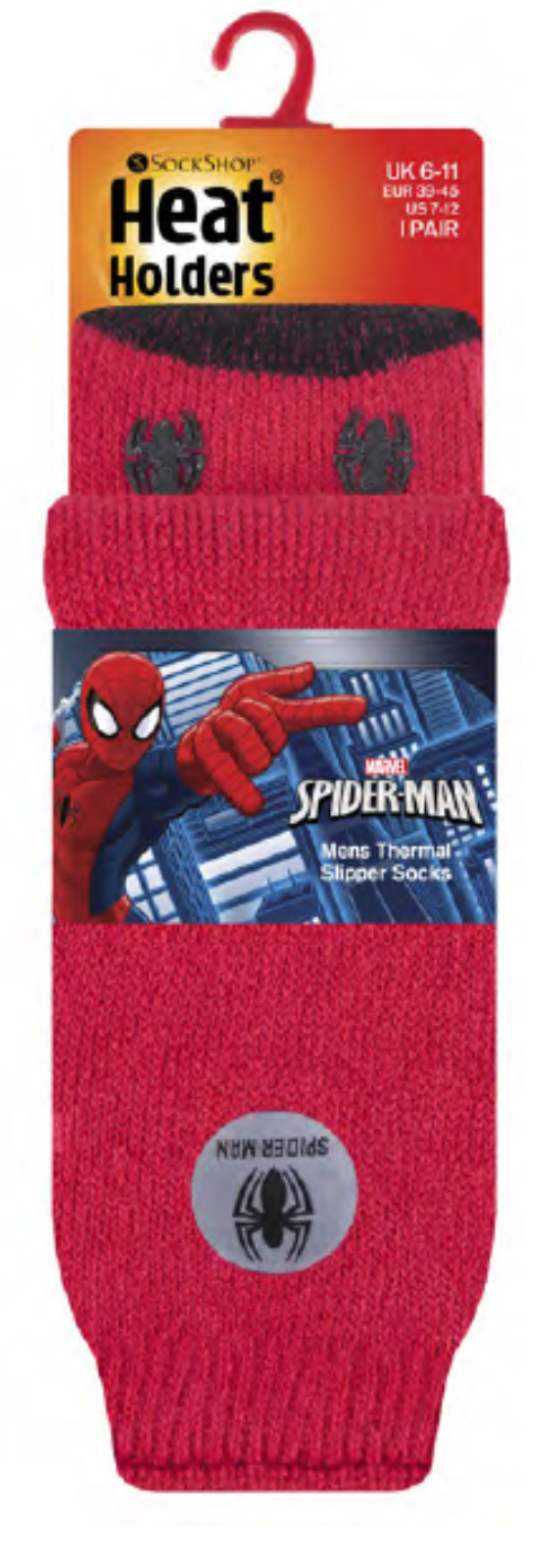 HEAT HOLDERS Licensed Marvel Spiderman Slipper Socks- Mens 6-11