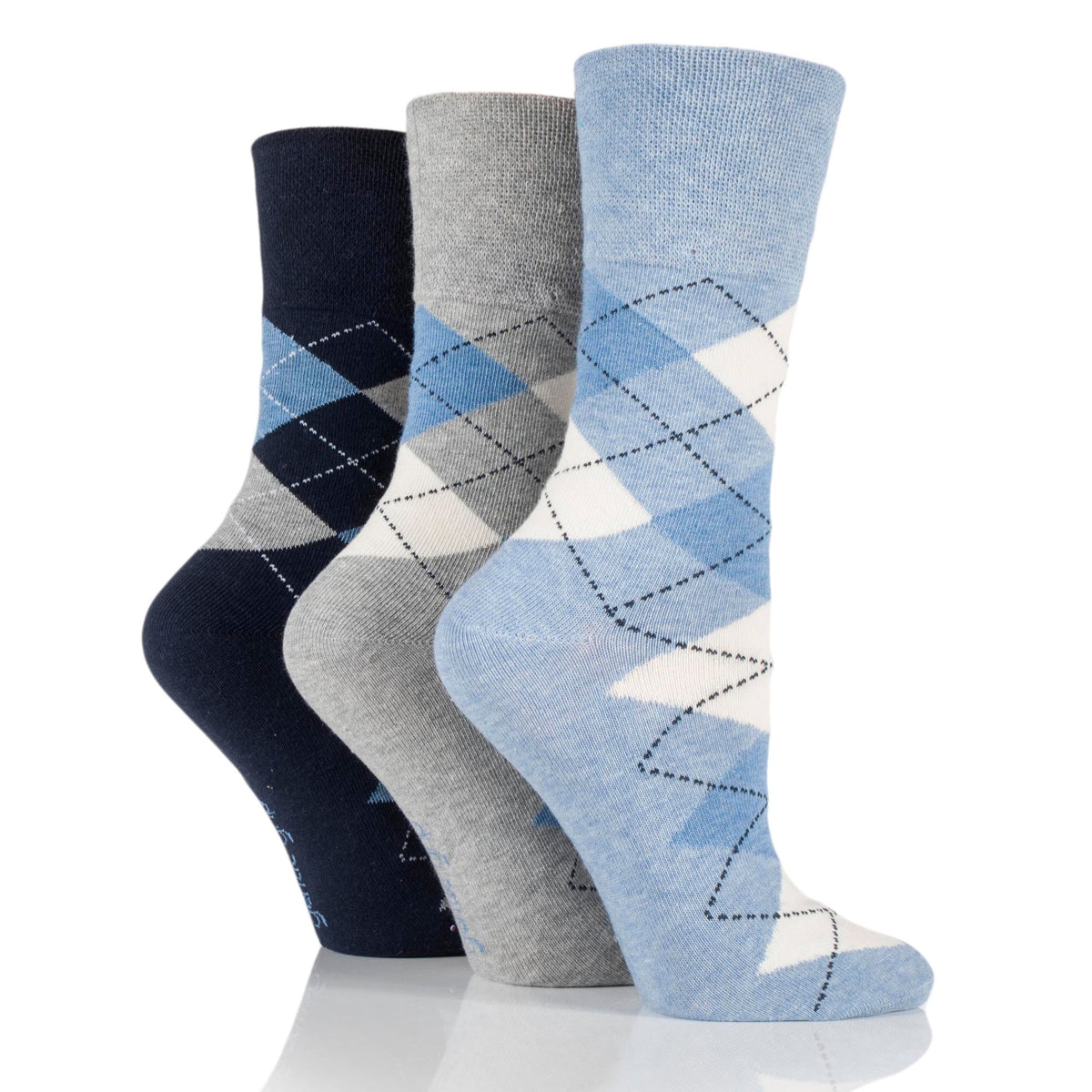 GENTLE GRIP 3Pk Crew Socks ArgyleWomens 48