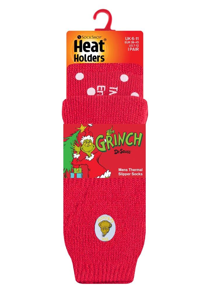 HEAT HOLDERS Licensed Grinch Slipper Socks -Mens 6-11
