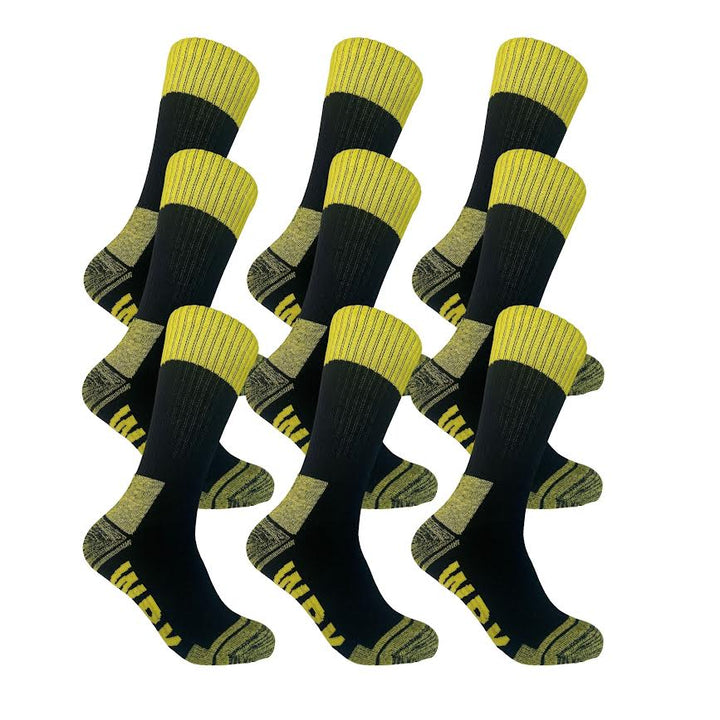 WRK 9Pk Heavy Duty Cotton Blend Hi-Vis Work Sock