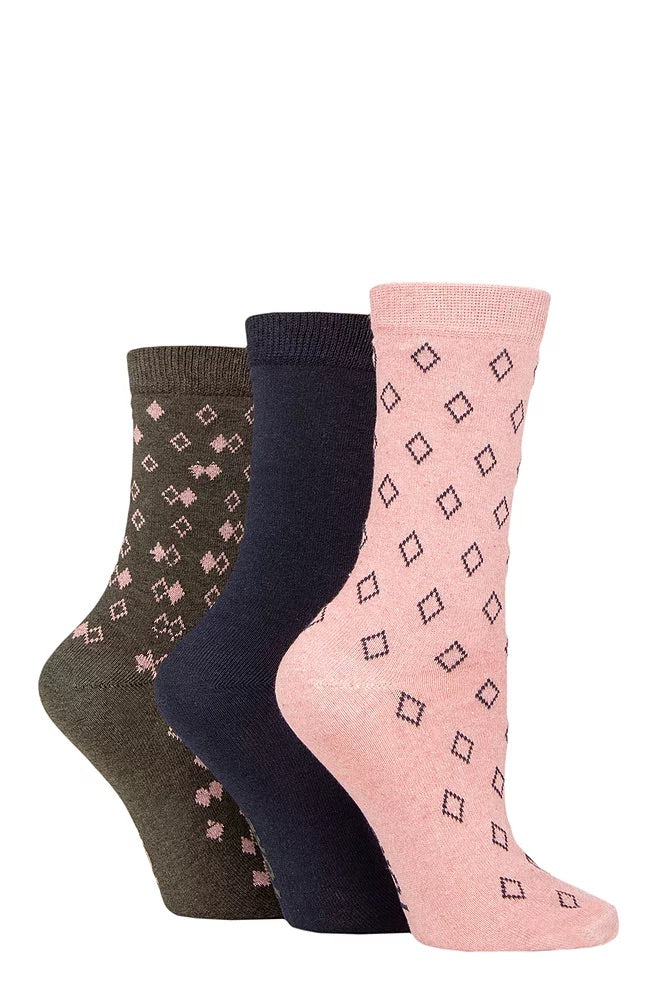 TORE 3Pk 100% Recycled Diamond Socks-Womens 4-8