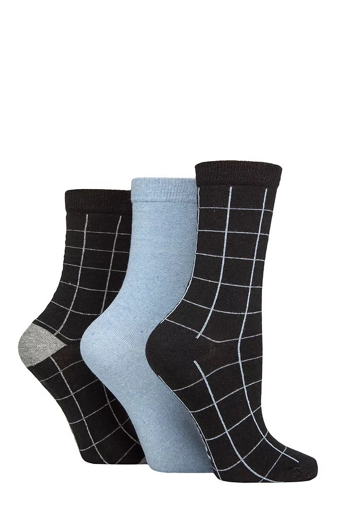 TORE 3Pk 100% Recycled Check Socks-Womens 4-8