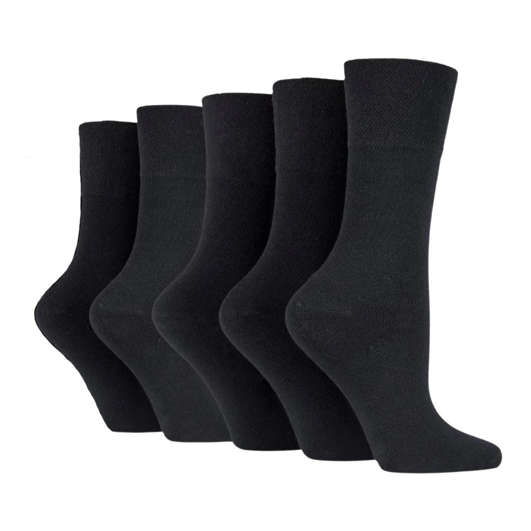 GENTLE GRIP 5Pk Business Socks-BLACK-Womens 4-8