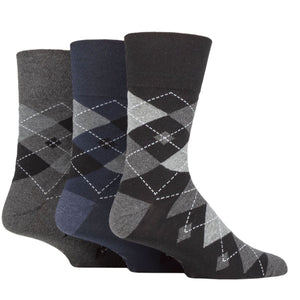 GENTLE GRIP 3Pk Business Socks-Argyle-Mens