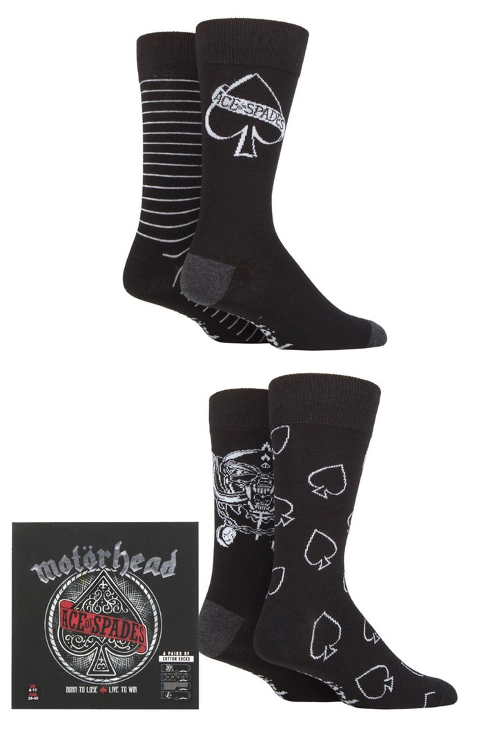 SOCKSHOP 4 Pair Pack Mens Motörhead 'Ace of Spades' Cotton Socks Gift Box - Mens