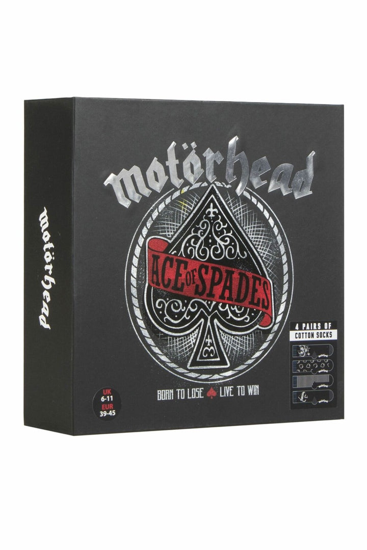 SOCKSHOP 4 Pair Pack Mens Motörhead 'Ace of Spades' Cotton Socks Gift Box - Mens