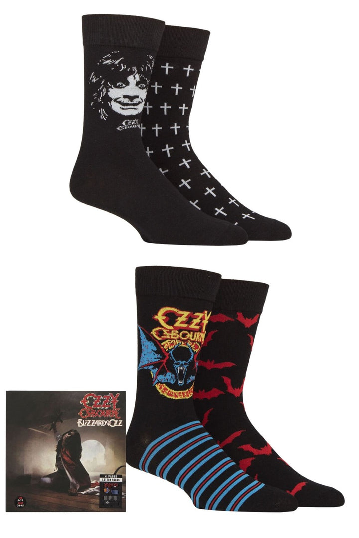 SOCKSHOP 4 Pair Pack Mens Ozzy Osbourne 'Blizzard of Ozz' Cotton Socks Gift Box - Mens