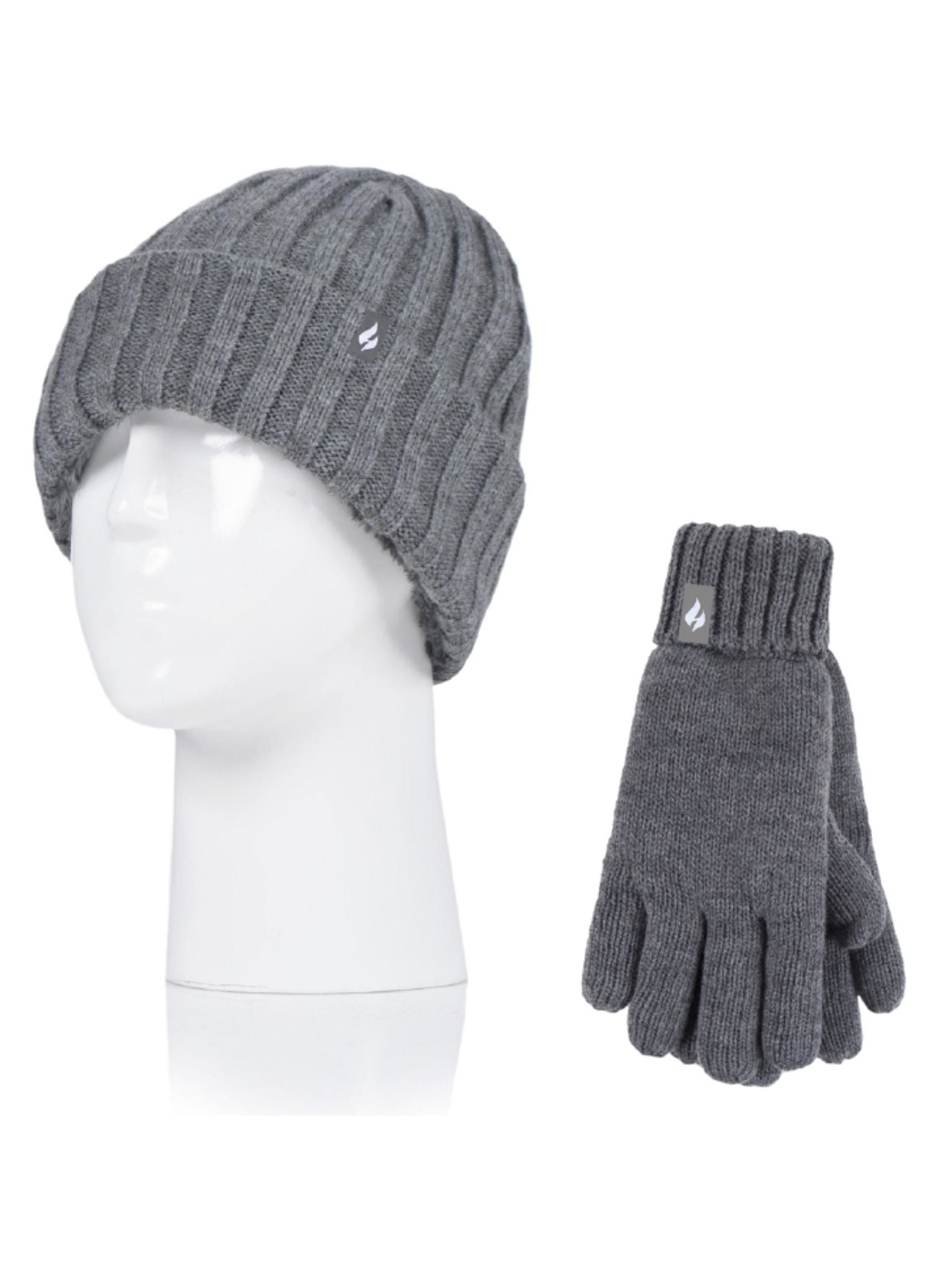 HEAT HOLDERS Open Road Ribbed Turn Over Thermal Beanie and Gloves-Boys 7-10 years