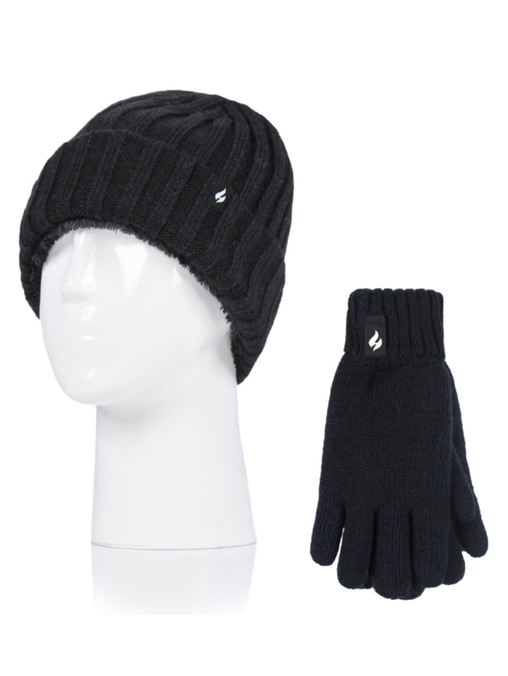 HEAT HOLDERS Open Road Ribbed Turn Over Thermal Beanie and Gloves-Boys 7-10 years