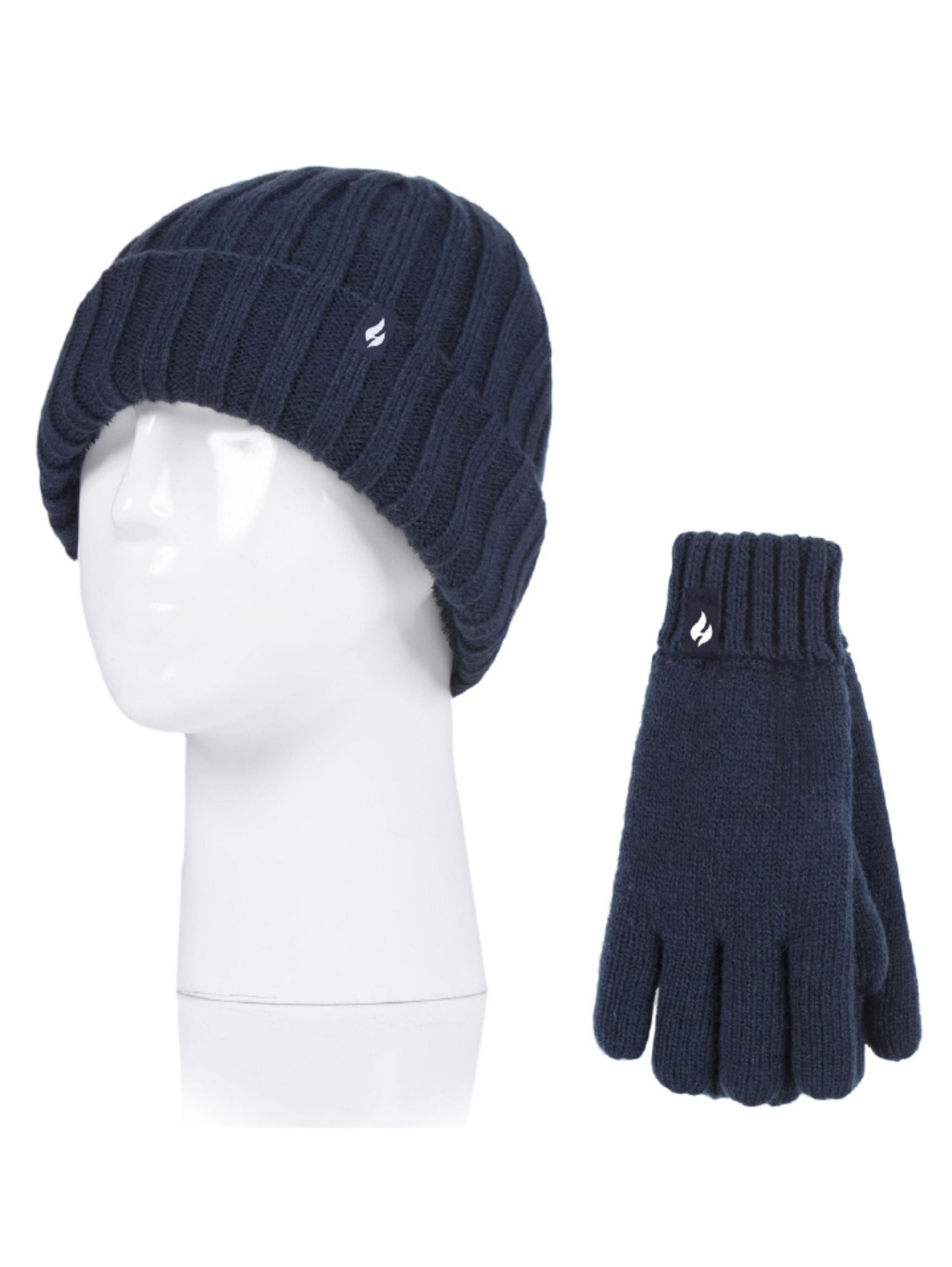 HEAT HOLDERS Open Road Ribbed Turn Over Thermal Beanie and Gloves-Boys 7-10 years