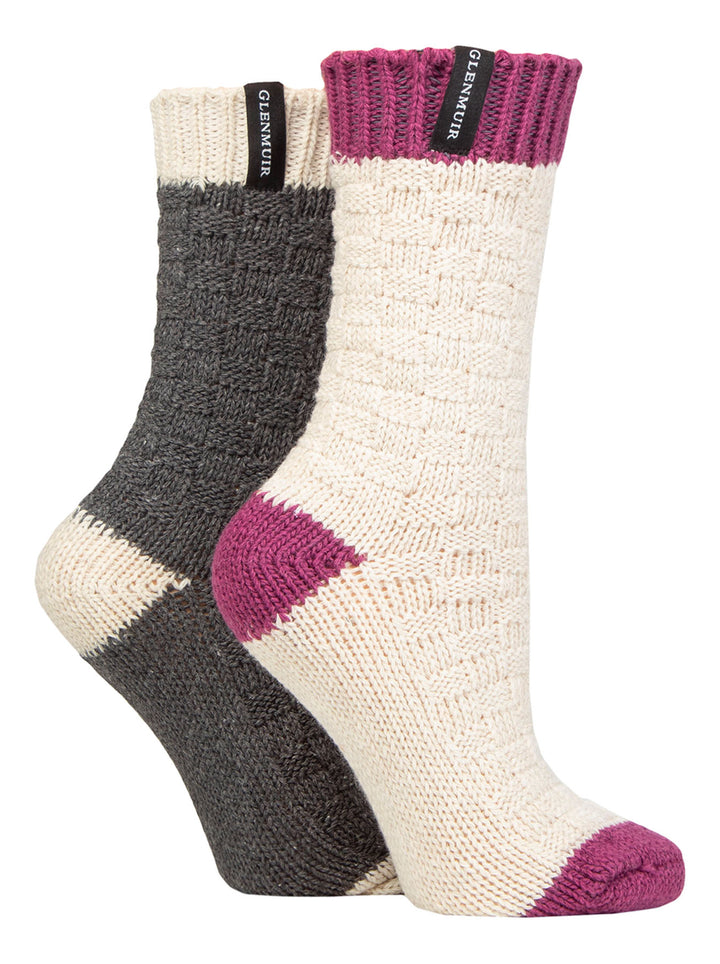 GLENMUIR 2PK Ladies Fashion Wool Blend Boot Socks