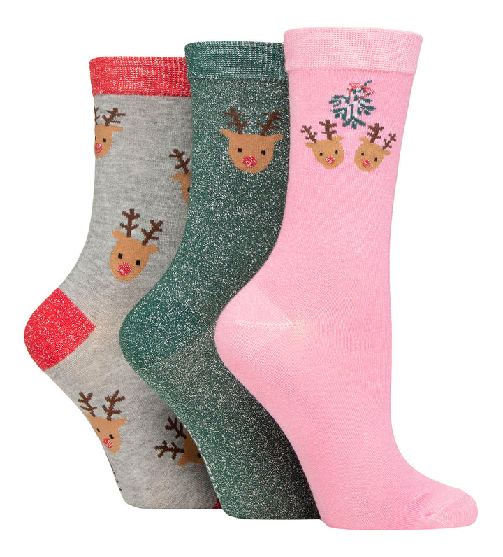 WILDFEET 3PK Bamboo Lurex Blend Christmas Socks - Women's