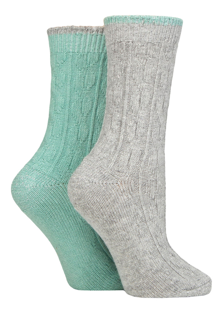 WILDFEET 2PK Cashmere & Merino Wool Blend Boot Sock with Lurex Sparkle- Women's