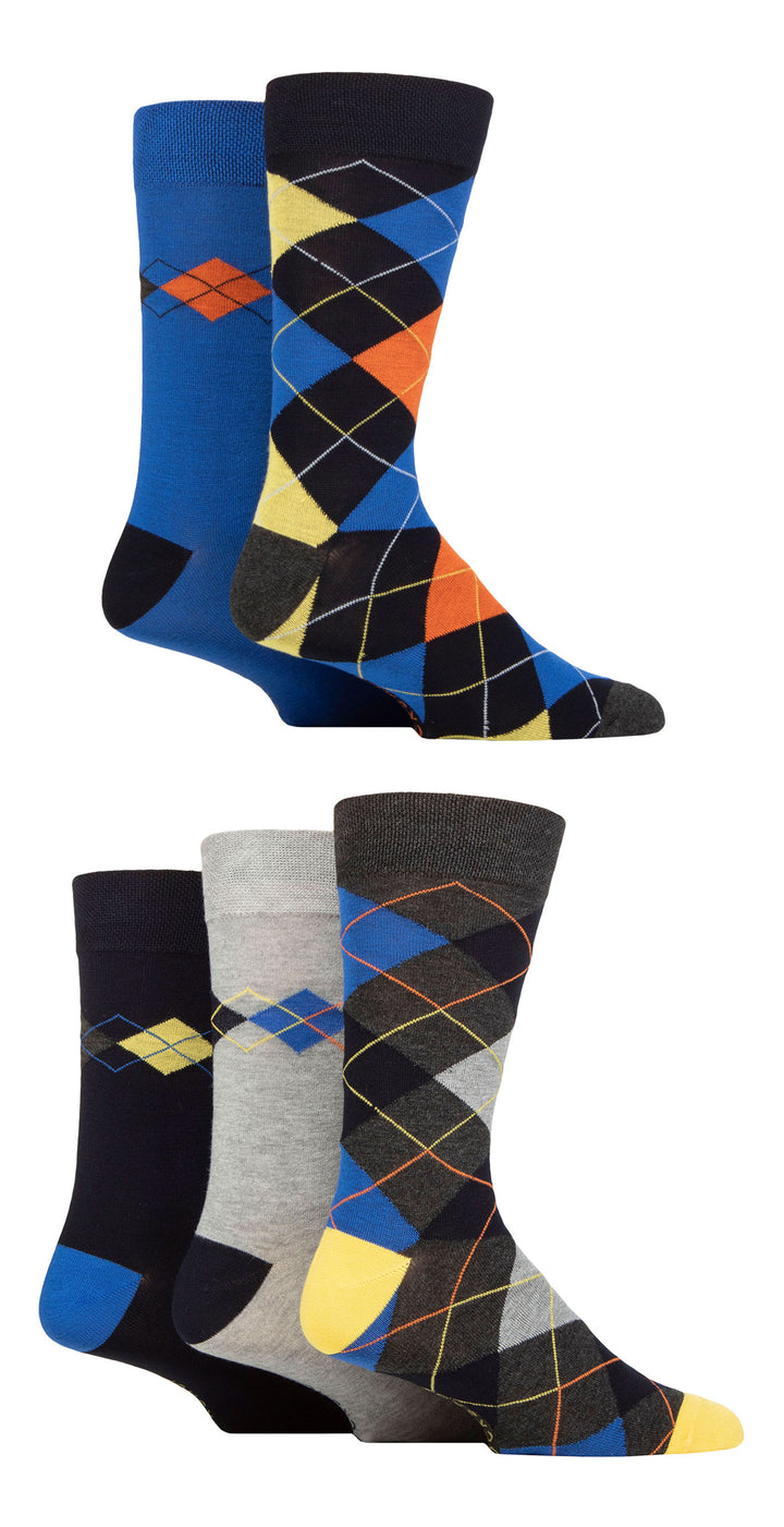 SOCKSHOP 5PK Argyle Pattered Bamboo Sock-Mens 7-11