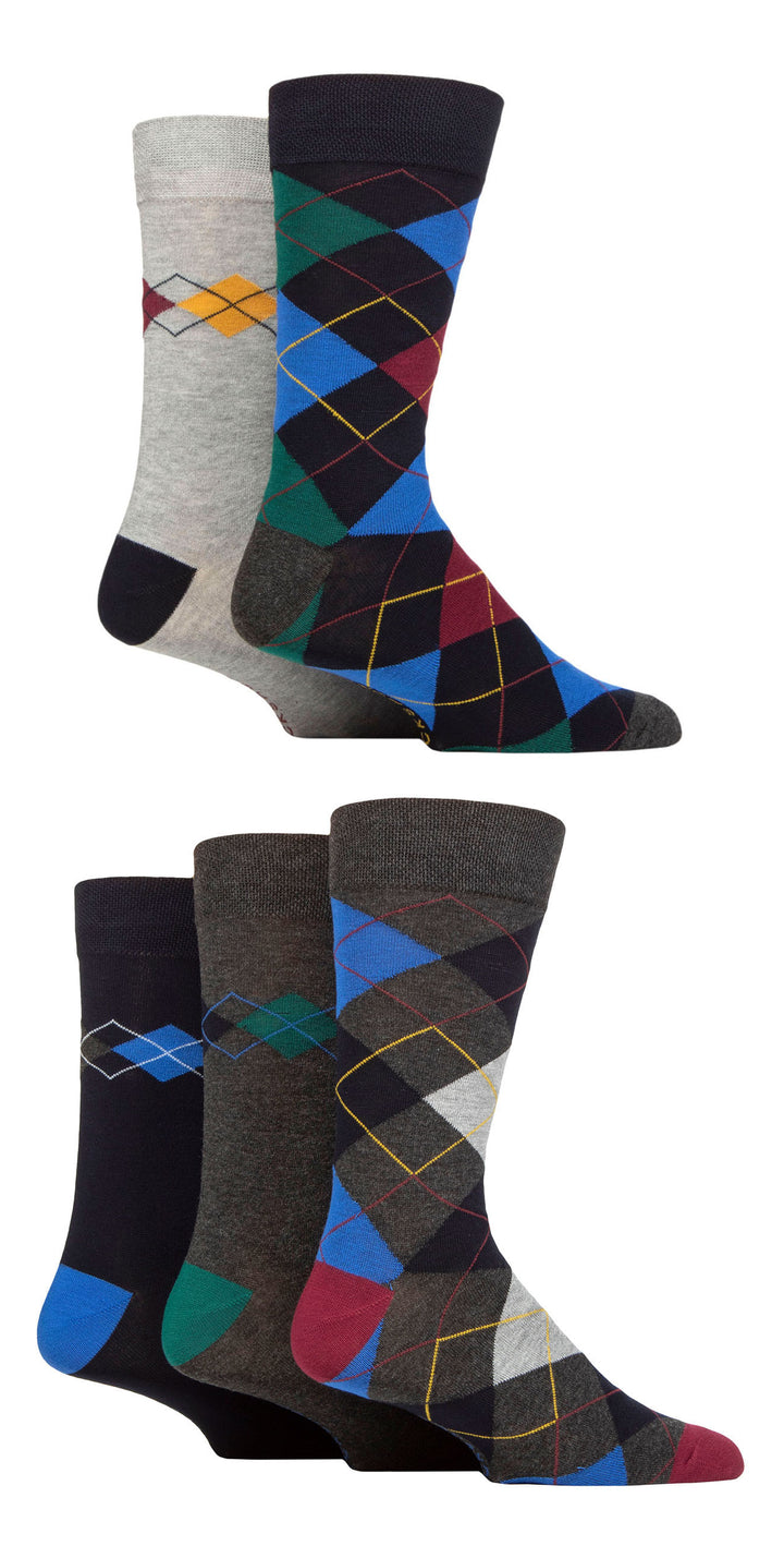 SOCKSHOP 5PK Argyle Pattered Bamboo Sock-Mens 7-11