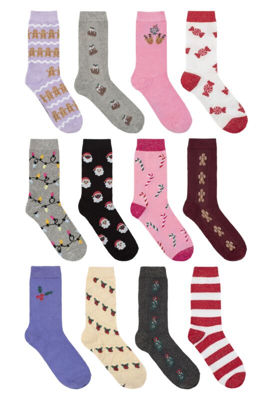 WILDFEET 12 Days of Sock-mas Advent Calendar of Socks- Women's - NEW! Lights Up!