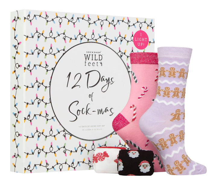 WILDFEET 12 Days of Sock-mas Advent Calendar of Socks- Women's - NEW! Lights Up!