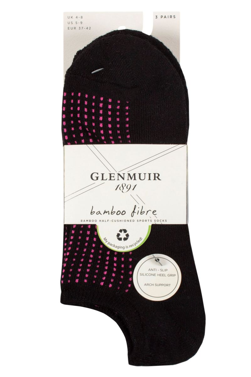 GLENMUIR Ladies 3PK Bamboo Half Cushioned Sports Socks