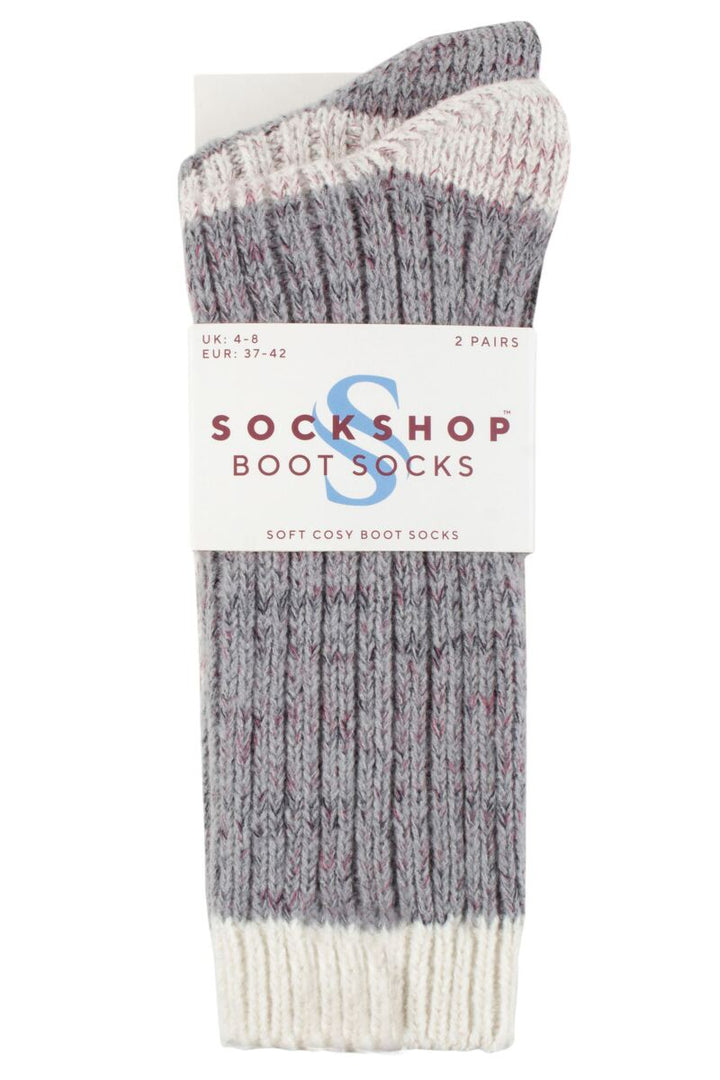 SOCKSHOP 2PK Ladies Velvet Soft Chunky Ribbed Boot Sock - UK 4-8