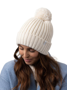 HEAT HOLDERS Arden Ribbed Hat Turnover Thermal Beanie & Pom Pom -Womens