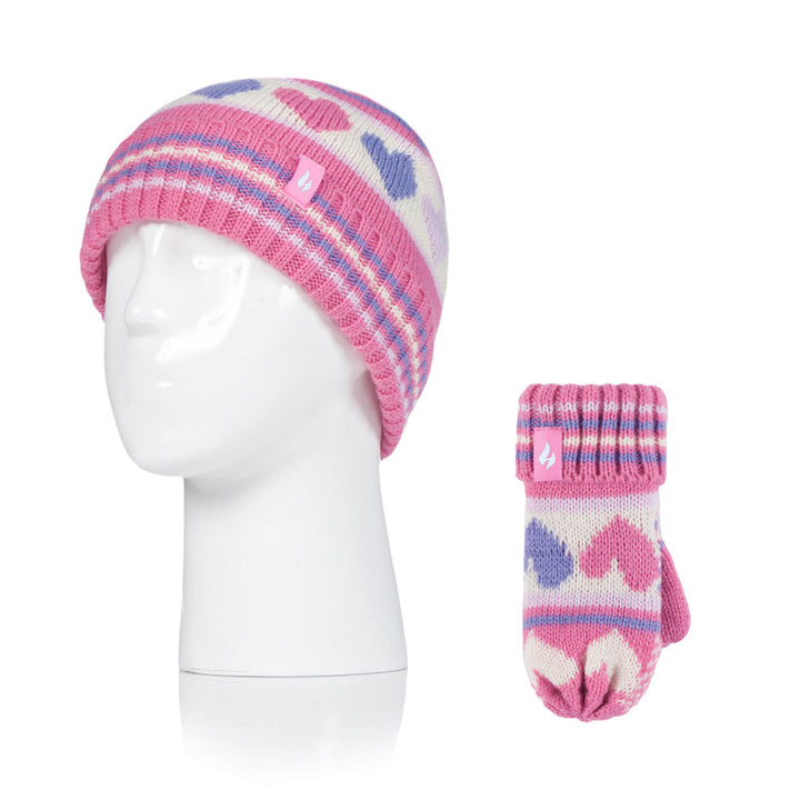 HEAT HOLDERS Jacquard Thermal Hat with Pom Pom & Mittens- Girls 3-6 years