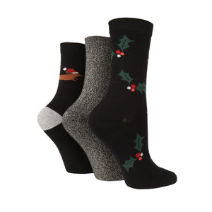 CAROLINE GARDNER 3PK Christmas Cotton Socks - Women's
