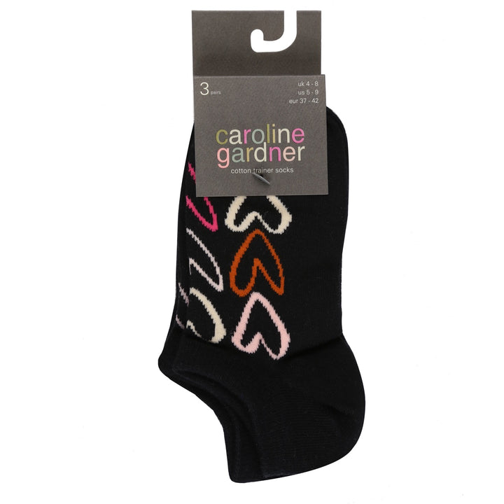 CAROLINE GARDNER 3PK Trainer Socks with Hearts - Womens