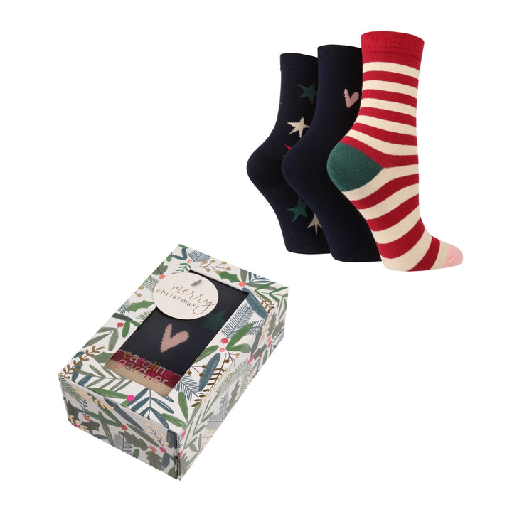 Boxed Sock CAROLINE GARDNER 3PK Christmas Gift Boxed Cotton Socks - Women's