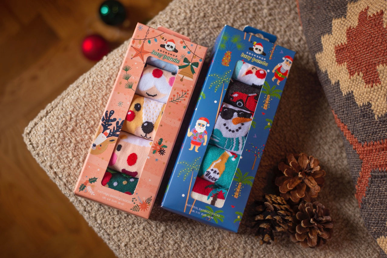 LAZY PANDA Men's 5PK Bamboo Christmas Socks Gift Box