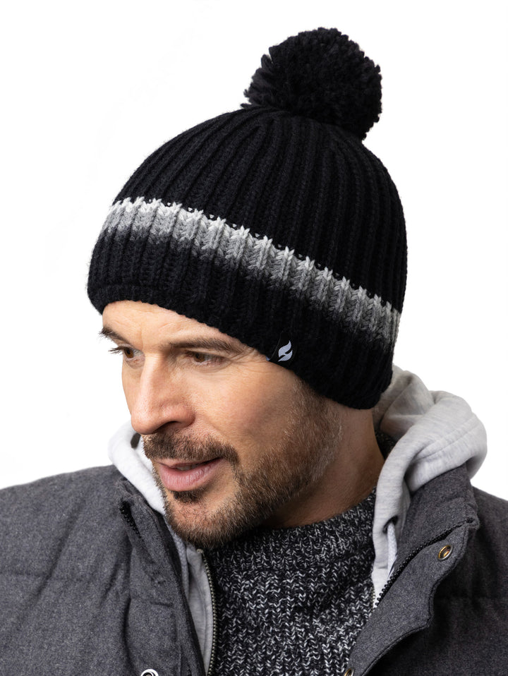 HEAT HOLDERS Derwent Chunky Rib Pom Pom Thermal Beanie - Mens