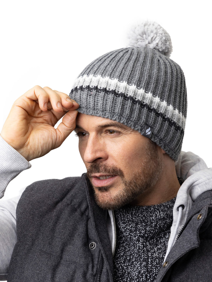 HEAT HOLDERS Derwent Chunky Rib Pom Pom Thermal Beanie - Mens