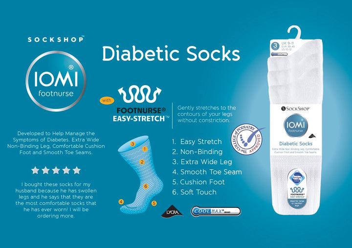 IOMI FOOTNURSE 3Pk Cushion Foot Diabetic Socks with Non-Slip Grip