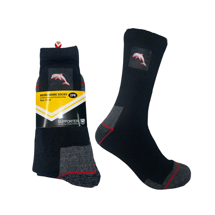 NRL Dolphins 2Pk Heavy Duty Work Sock