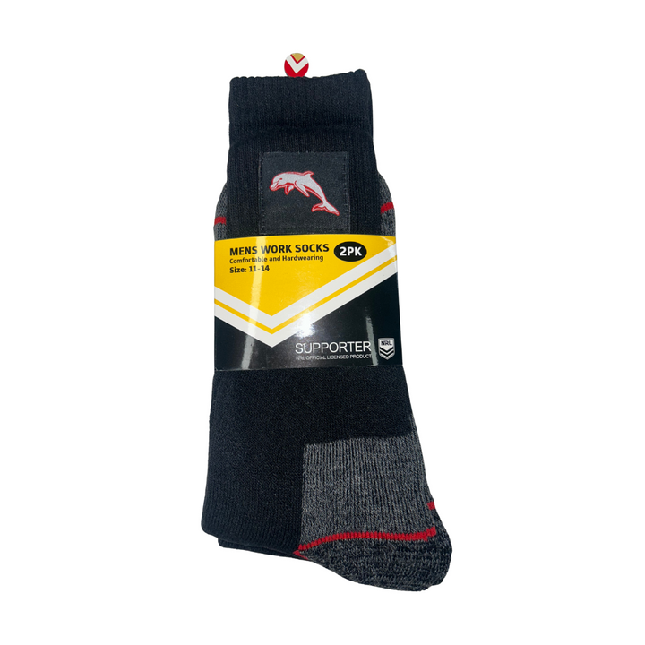 NRL Dolphins 2Pk Heavy Duty Work Sock