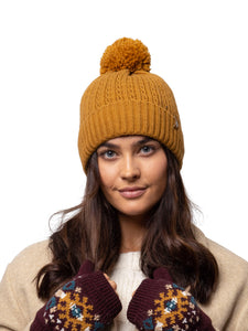 HEAT HOLDERS Ellery Cable Turnover Pom Pom Thermal Beanie - Womens