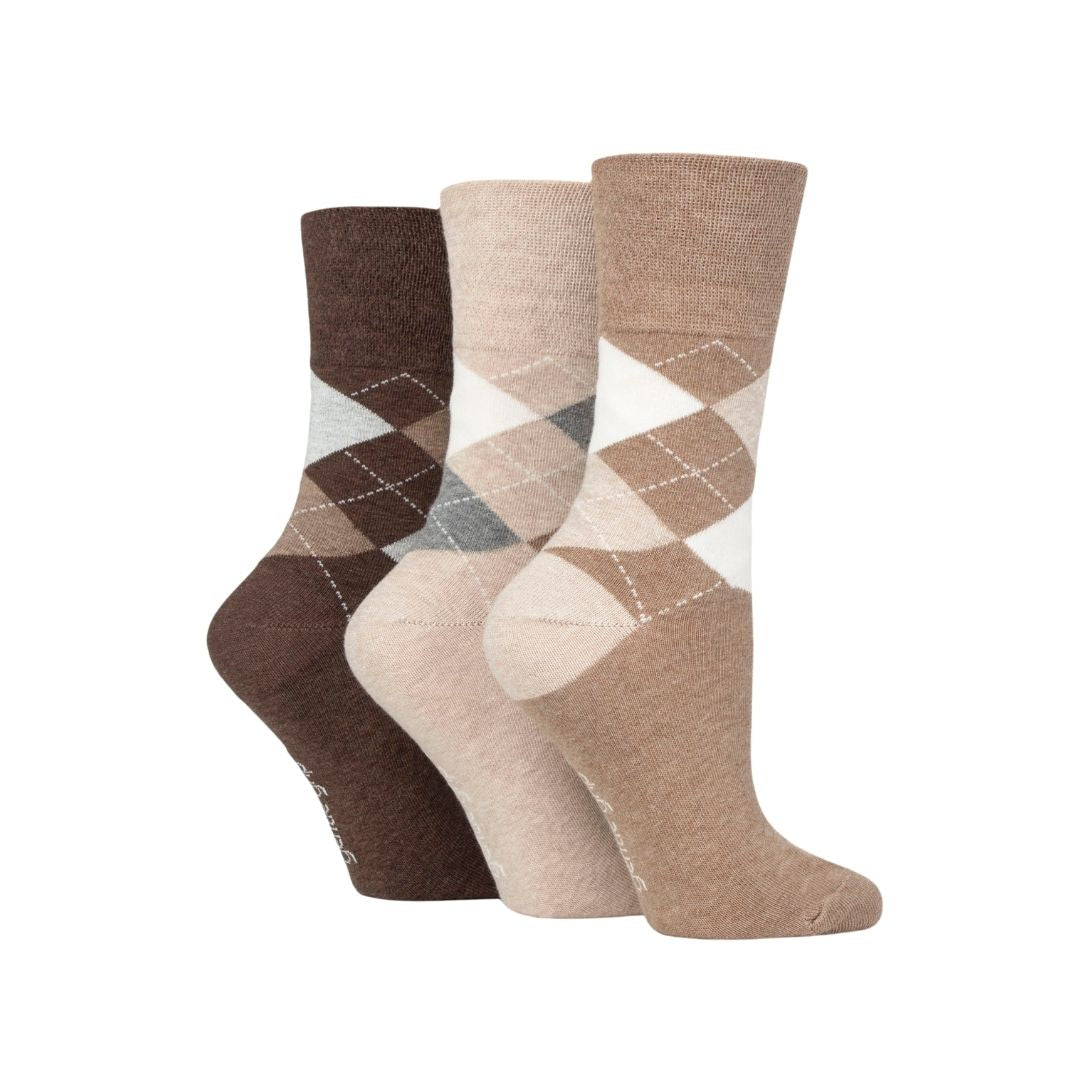 GENTLE GRIP 3Pk Crew Socks- Argyle-Womens 4-8