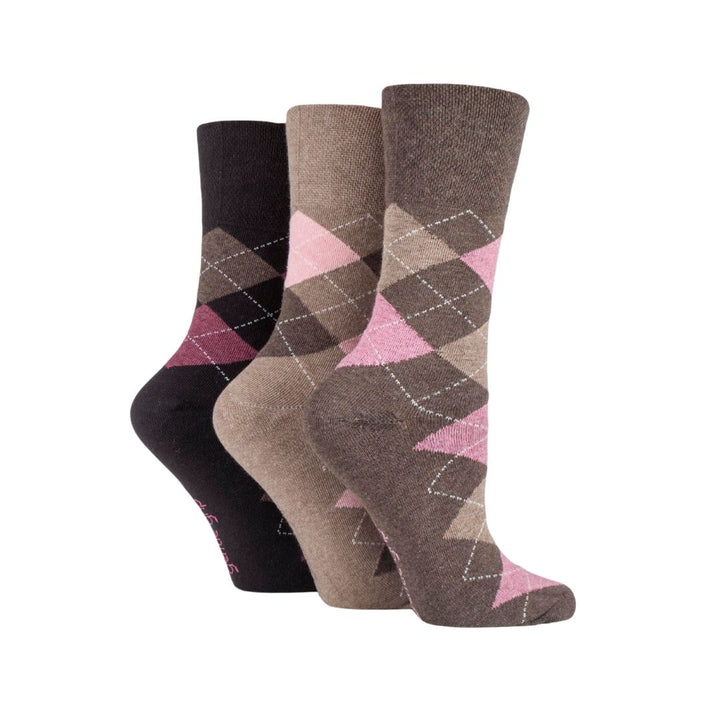 GENTLE GRIP 3Pk Crew Socks- Argyle-Womens 4-8