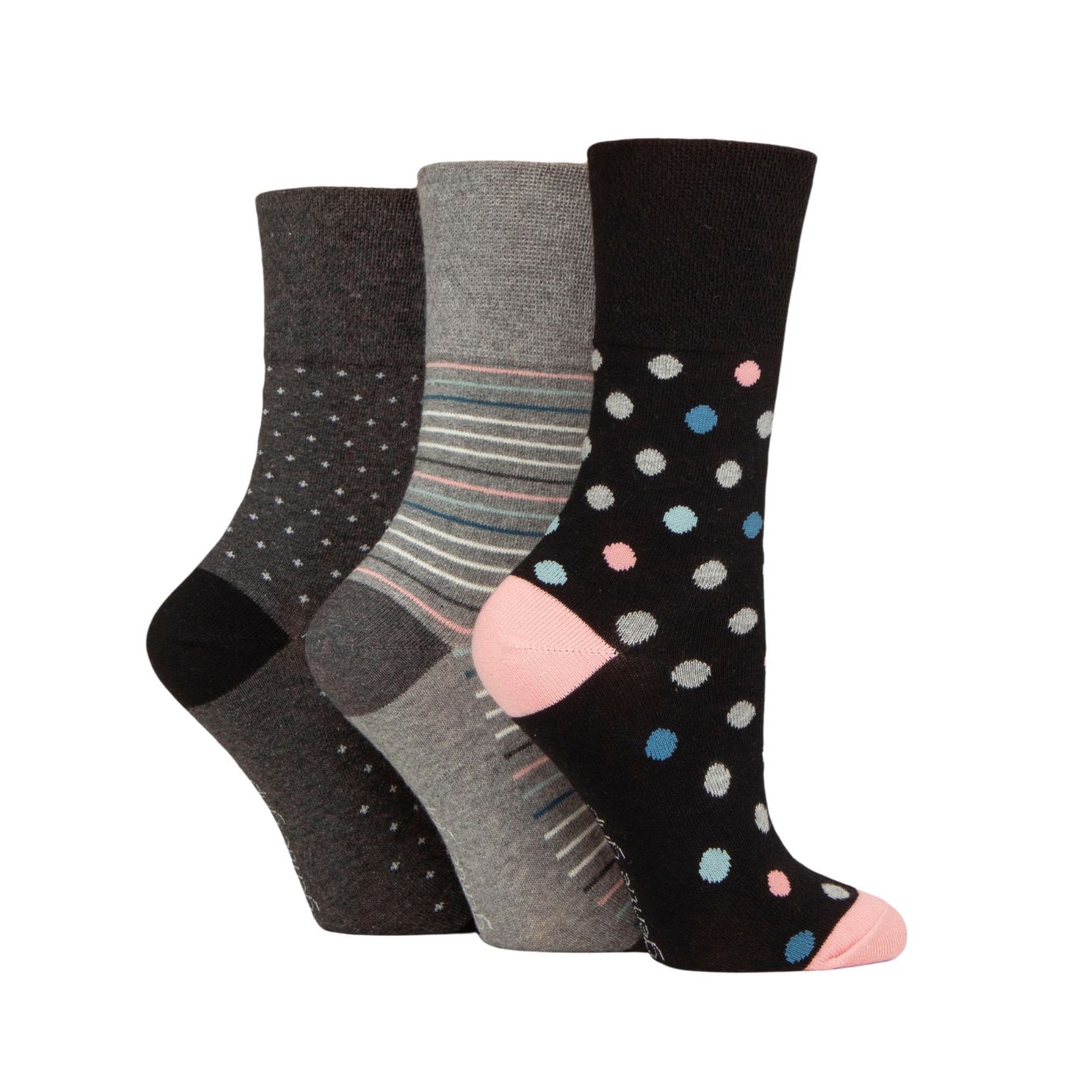 GENTLE GRIP 3Pk Crew Socks - Prints - Womens 4-8