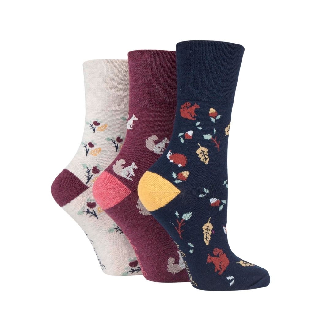 GENTLE GRIP 3Pk Crew Socks-Fun feet - Womens 4-8