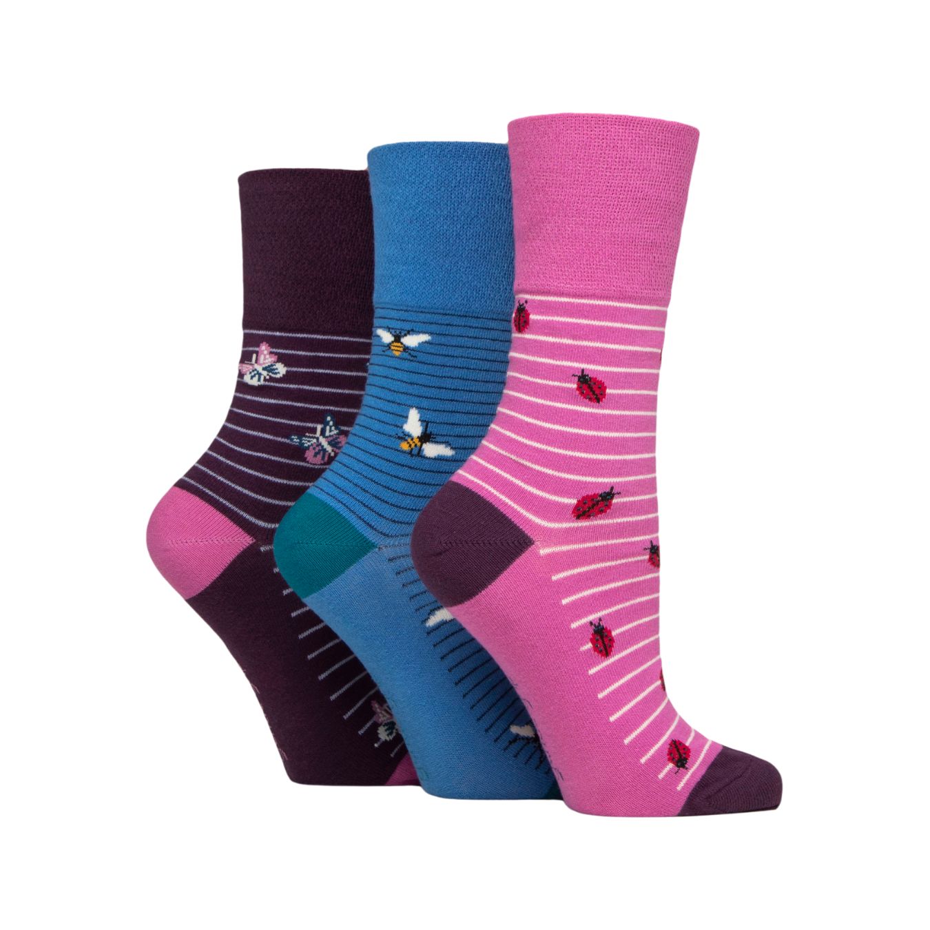 GENTLE GRIP 3Pk Crew Socks-Fun feet - Womens 4-8