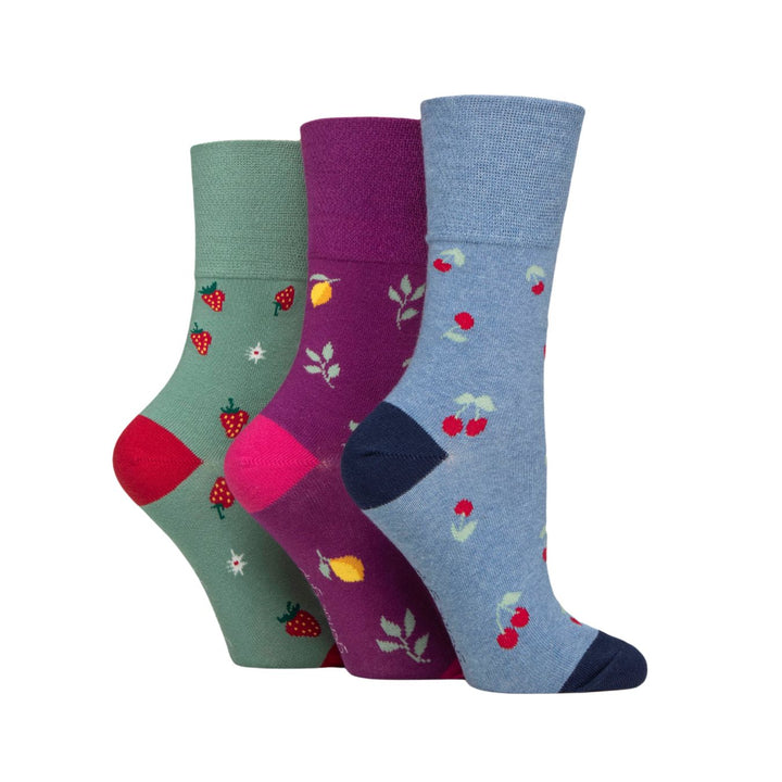 GENTLE GRIP 3Pk Crew Socks-Fun feet - Womens 4-8