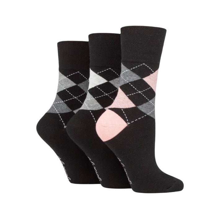 GENTLE GRIP 3Pk Crew Socks- Argyle-Womens 4-8