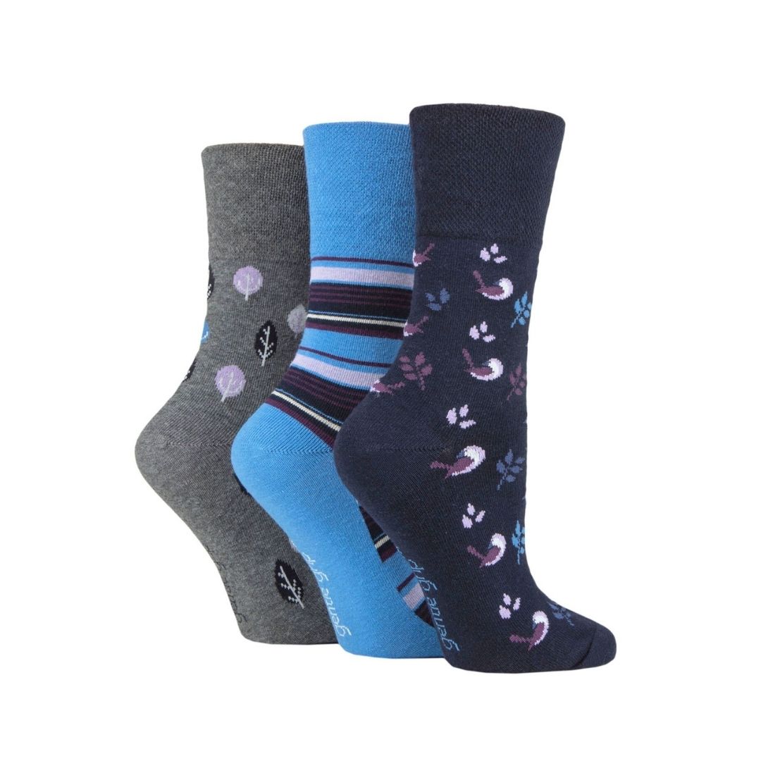 GENTLE GRIP 3Pk Crew Socks - Prints - Womens 4-8