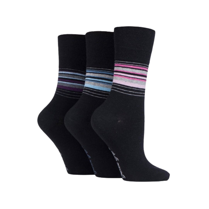 GENTLE GRIP 3Pk Crew Socks - Plain Stripe - Women's UK 4-8