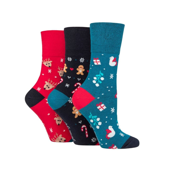 GENTLE GRIP 3Pk  Crew Socks- Christmas - Womens 4-8