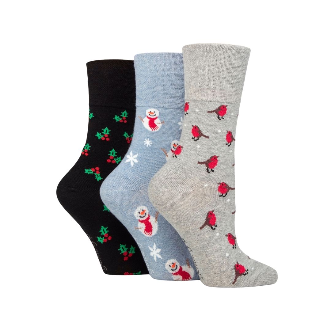 GENTLE GRIP 3Pk  Crew Socks- Christmas - Womens 4-8